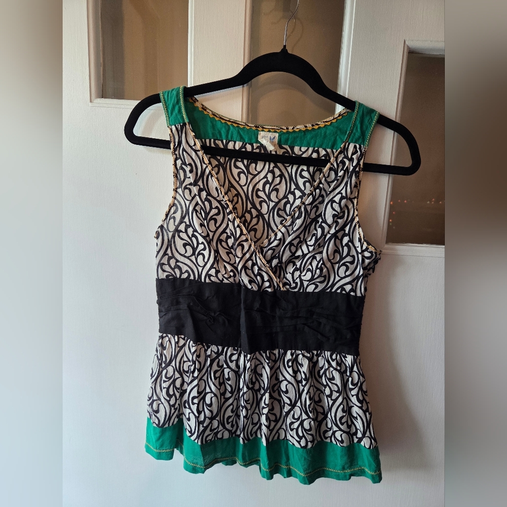 Anthropologie Patterned Tank with Green Accents